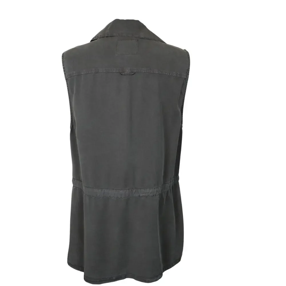 Sanctuary Womens Vest Size Medium Olive‎ Green Soft Tencel Open Front Tie Waist